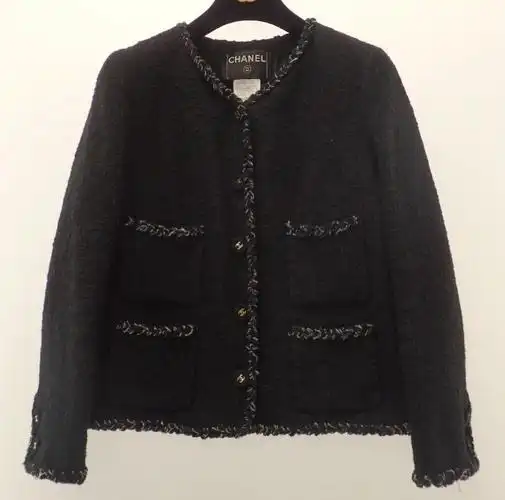 chanel香奈儿编织边经典黑色外套四口袋