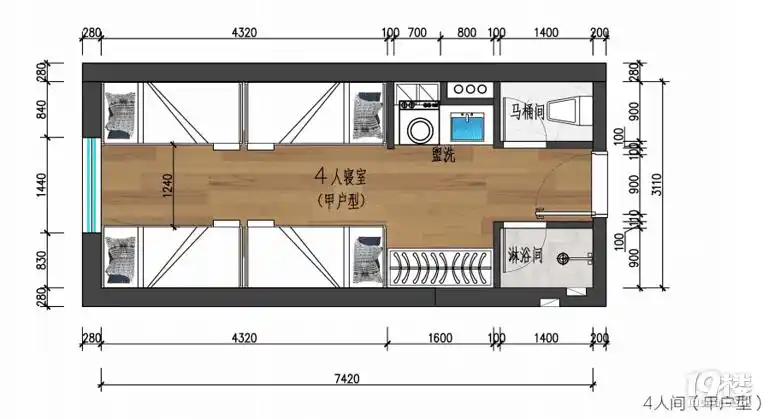 西湖区杭电实习家4人间员工集体宿舍出租,公司直营,交通便利