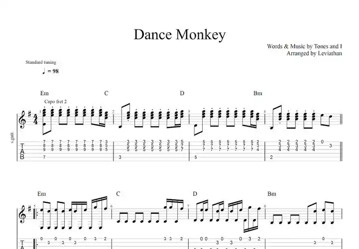 dance monkey吉他谱_tones and i_g调指弹吉他谱 - 吉他世界