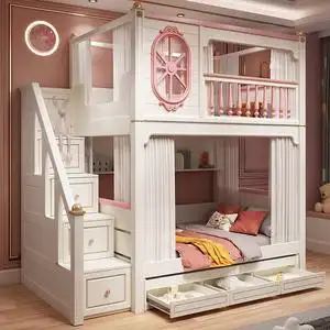 0012人付款淘宝零甲醛e0儿童床高架床上下床双层床公主上下铺高低床滑