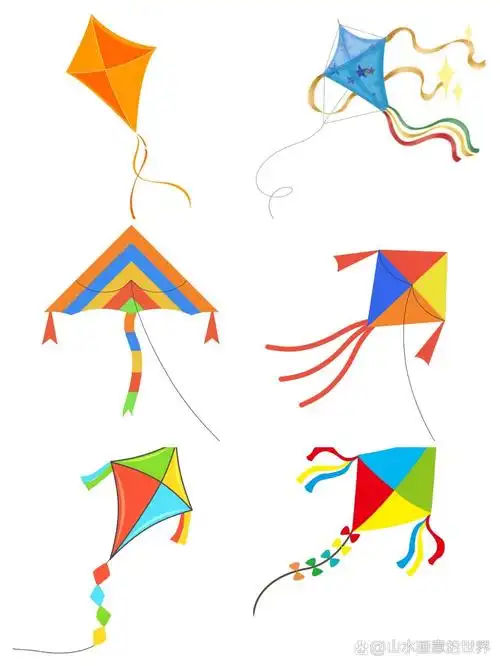 手绘风筝‖春季彩色风筝免抠素材