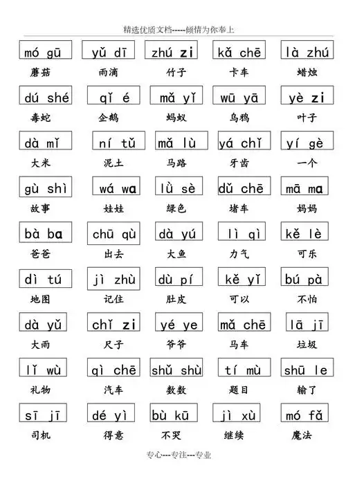 单音节拼音词语拼读共2页