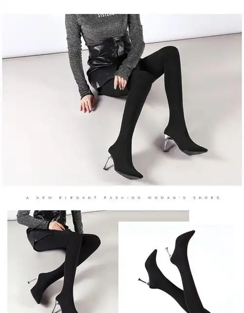 裤靴一体过膝长靴女超长连连身丝袜靴细超高跟(大于8cm)鞋伪娘短筒大