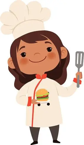 漫画风厨师长端着汉堡元素
