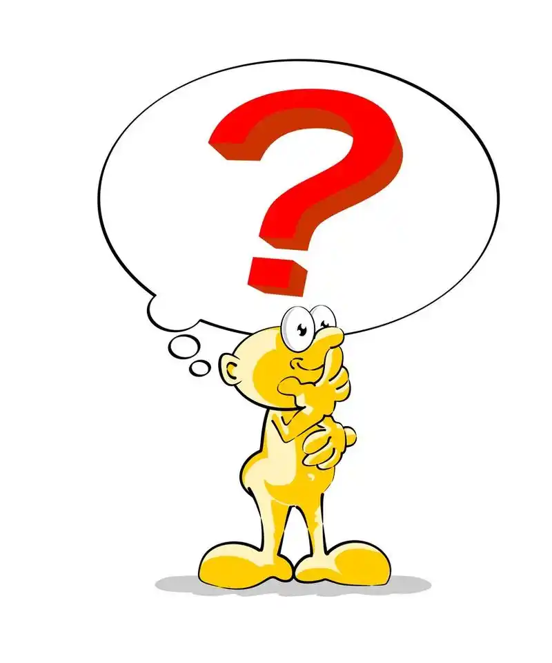 语音泡沫-问号,矢量图和一个矮小的男人思考的一个大问号