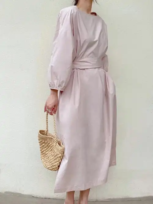 onepiece连衣裙74一字领浪漫藕粉色