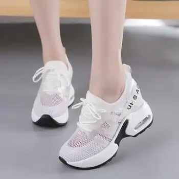 夏季网眼内增高女士休闲鞋网纱小白鞋镂空网面透气运动鞋网鞋白色夏款