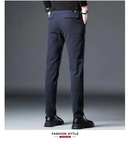 暗素 休闲裤男直筒韩版潮流裤子男商务休闲男裤百搭裤男士裤子 蓝色