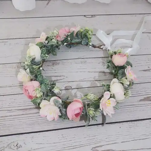 茉莉花新娘花环发带手工藤条花朵发箍海边沙滩度假婚纱摄影发饰