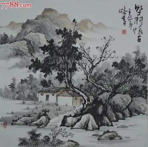 首页 零售 山水国画原作 >> 水墨山水画作品《墅耕怀古》ss0222统一