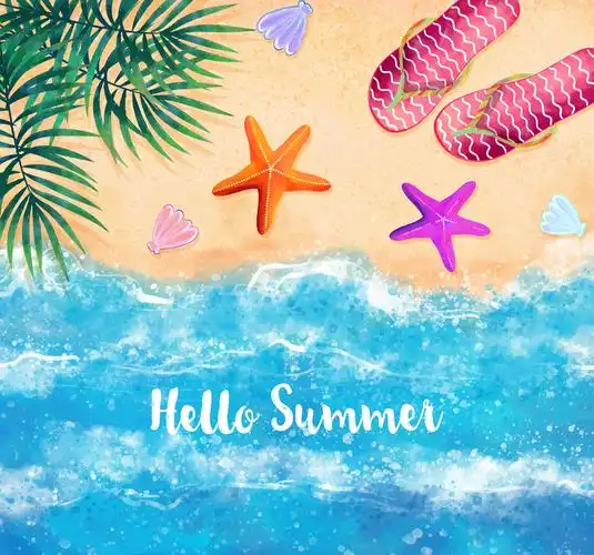 水彩绘夏季大海沙滩矢量素材_风景建筑_懒人图库