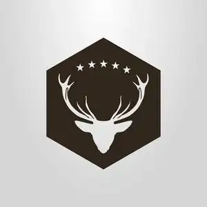 六角五星下鹿头的黑白简单矢量负空间象形文字照片