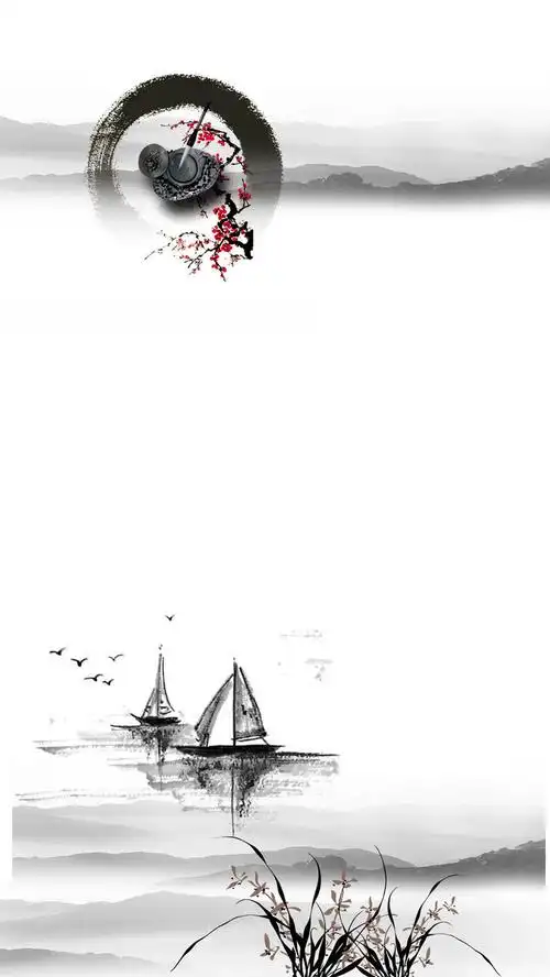 中国风水墨山水小船psd分层h5背景免抠素材免费下载_觅元素51yuansu.