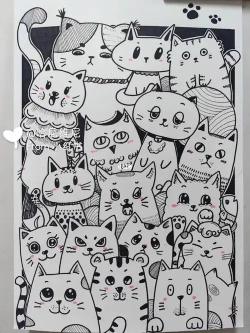 猫咪叠叠乐线描练习