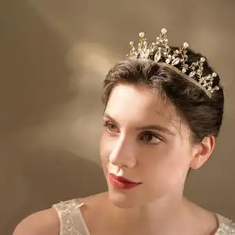 欧美巴洛克新娘饰品森系枝桠合金水钻珍珠皇冠圣诞节表演舞台头饰