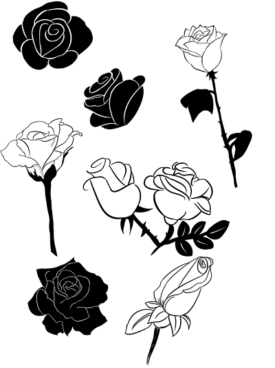 多种精美手绘黑白色玫瑰花矢量素材