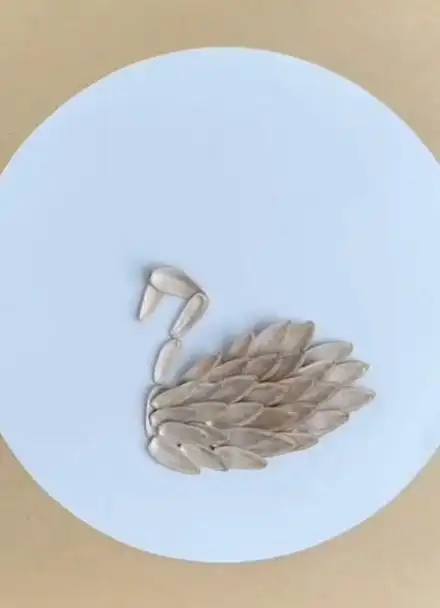 吃完的瓜子壳不要扔,一起做一副好看的天鹅拼贴画吧