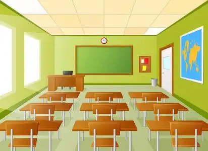 校园垃圾空校教室的矢量插图照片