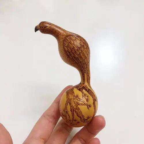 葫芦手工烙画(鹰) 手把件 文玩 异形葫芦
