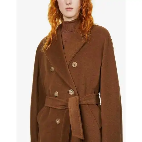 麦斯玛拉maxmara大衣女士奢侈品madame双排扣羊毛羊绒混纺外套tobacco