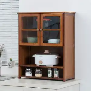 碗柜家用厨房灶台面收纳小型置物架简易橱柜餐边储物透气放菜柜子