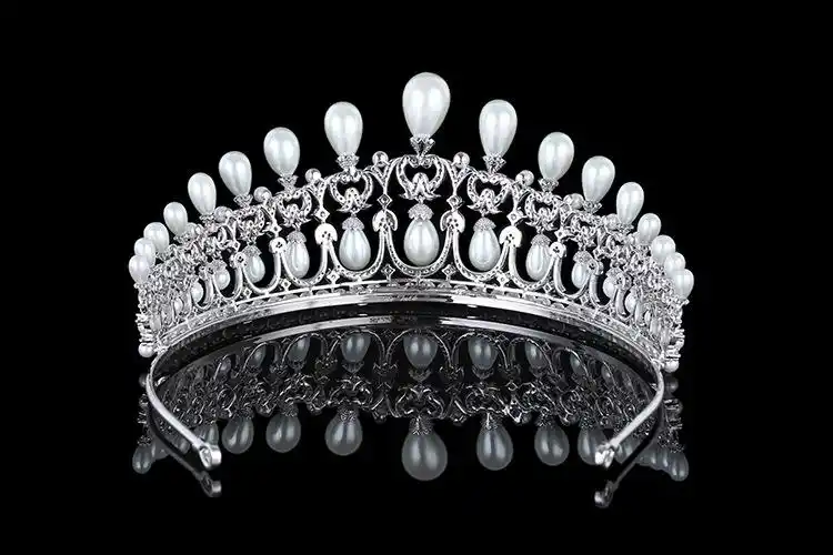 欧美复古王室高端珍珠发饰情人结王冠新娘结婚锆石皇冠婚礼头饰