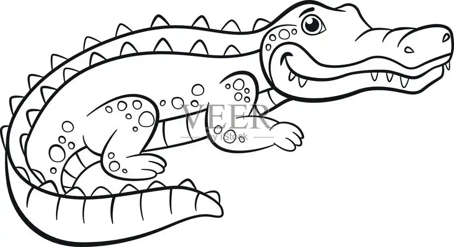 着色页面动物小可爱的鳄鱼插画图片素材