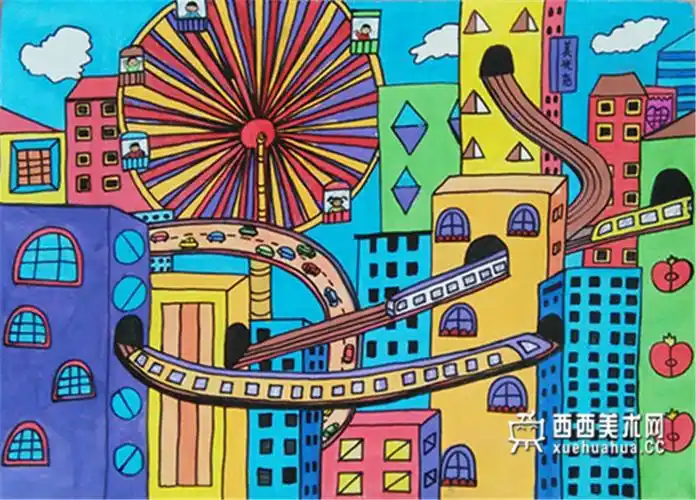 三等奖小学生获奖科幻画《城市列车》欣赏