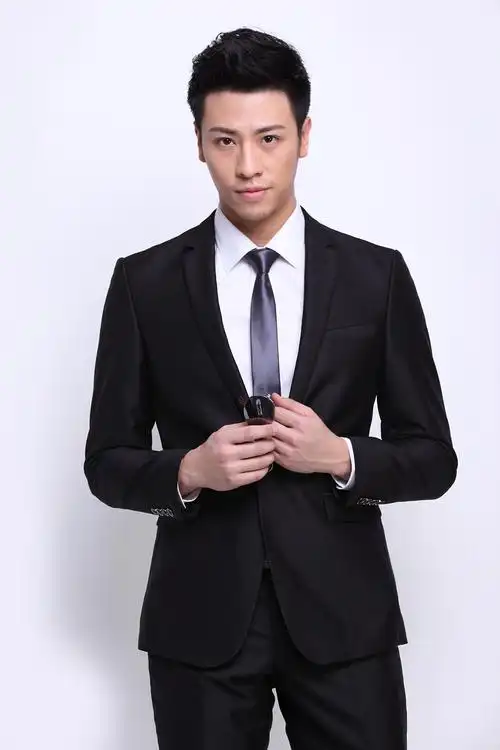 韩版修身应聘正装工作西服修身1扣黑色 男士西服套装