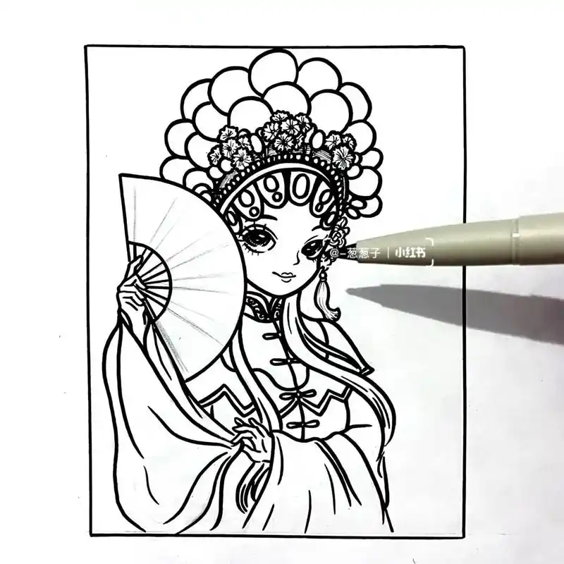 京剧-传统文化 黑白线描练习 84 好看是真的好看 但是真的费时间 练手