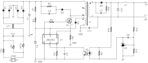 涉及开关电源领域,更具体地说,涉及一种基于ob2263芯片的稳压反馈电路
