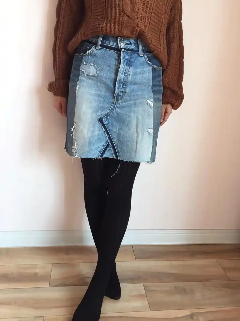 旧牛仔裤90改裙子91(自己动手改)_长裤_裙子_短裙_牛仔裤_拼色