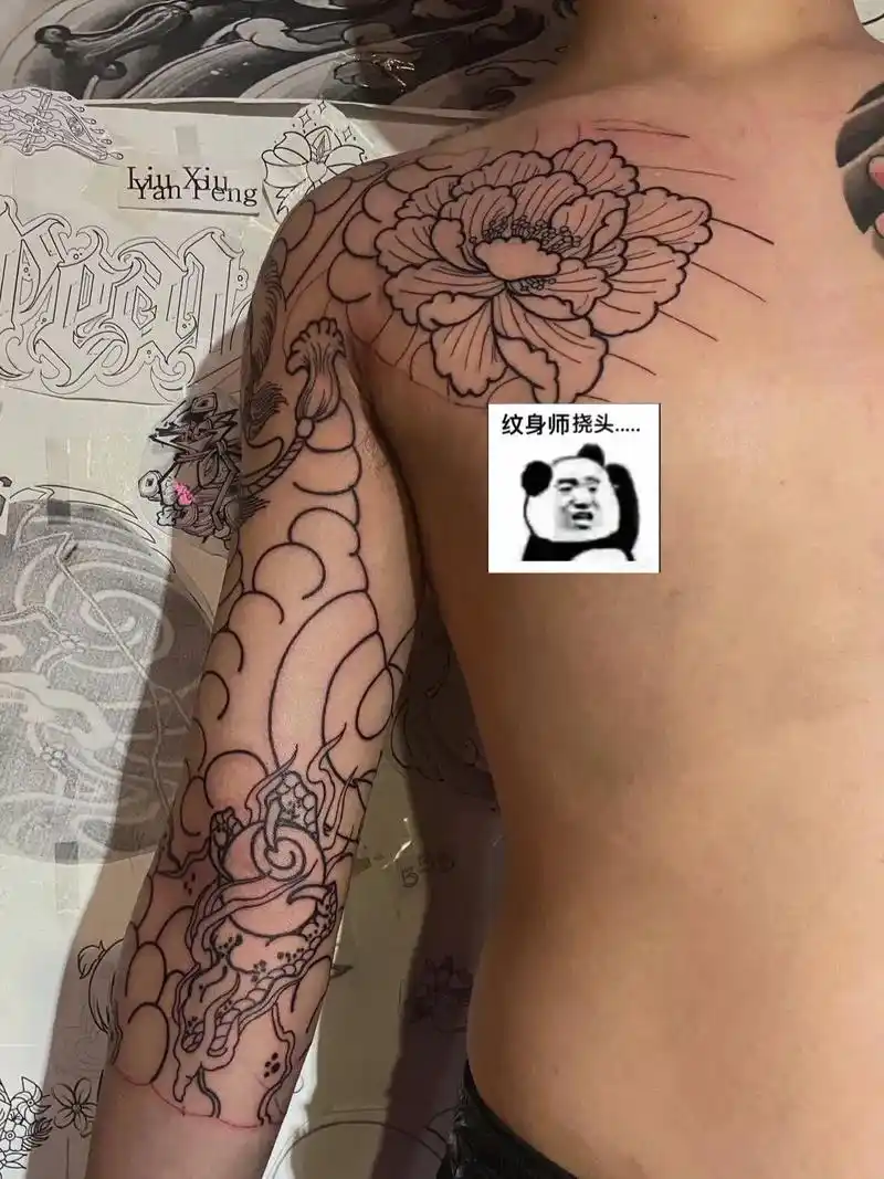 老传统七分袖半甲纹身.老传统七分袖半甲(本来定的主题"龙"但 - 抖音