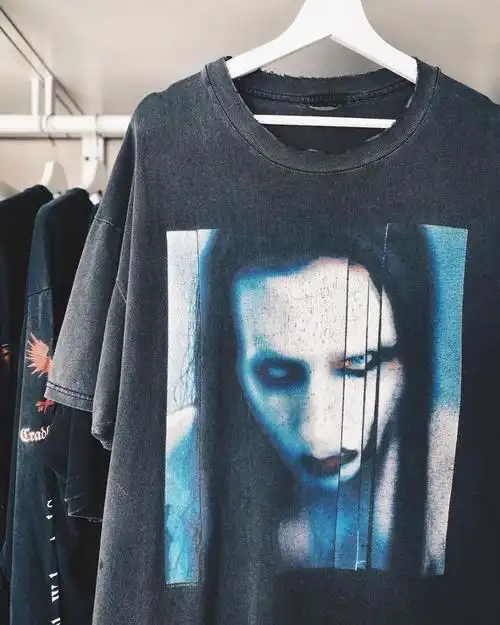 vtg短袖 marilynmanson玛丽莲曼森vintage高街做旧水洗短袖vibe风t恤