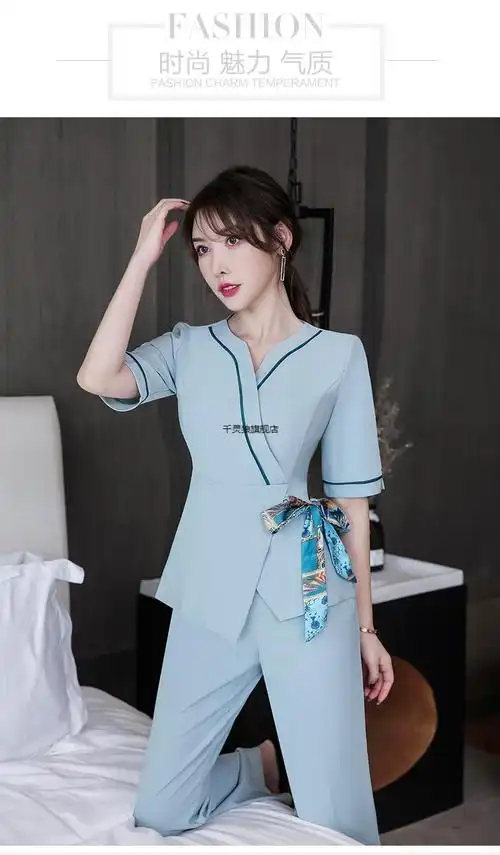 春季美容师服装新款spa养生馆足浴足疗技师工作服桑拿按摩长裤套装女