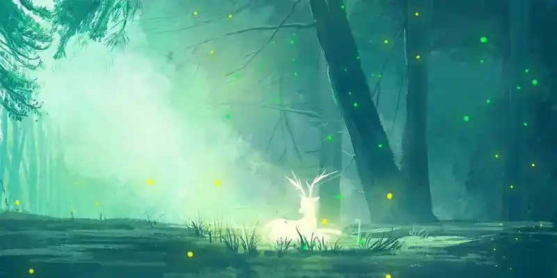 背景星地球空唯美星空下的麋鹿森林与鹿治愈系插画海报背景星空麋鹿蓝