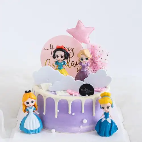 迪士尼公主主题造型奶油蛋糕含6个公主