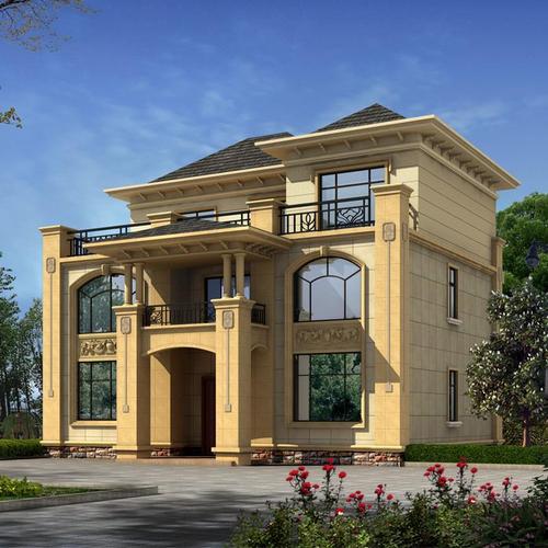 384复式别墅设计图纸新农村欧式自建房乡村三层楼房旋转楼梯堂屋