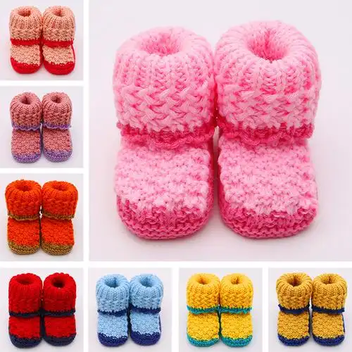 七色王国手工成品编织春秋婴儿毛线鞋新生儿毛线鞋子宝宝针织鞋036个