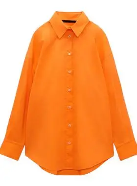 za春装新款橙色显白时尚百搭女衬衫