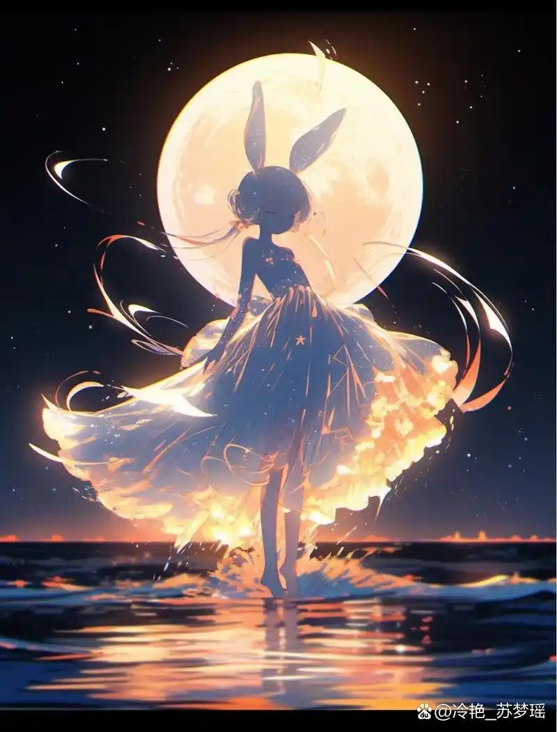 她的兔耳朵在月光下闪烁着洁白的光,仿佛是她的灵魂在自由地舞蹈.
