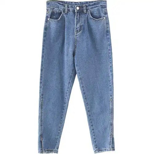 金大班921/沁蓝/韩版学生开叉显瘦直筒牛仔裤子女2017秋季新款 南瓜故