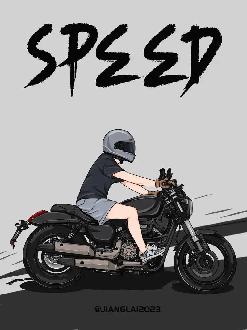 帅气机车骑士7815手绘摩托车头像壁纸海报.