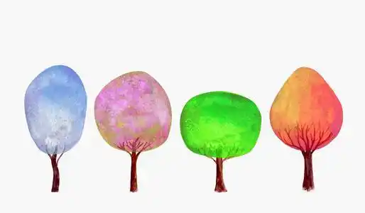 水彩彩色树收藏孤立在白色背景上. 水彩手绘植物插图.照片