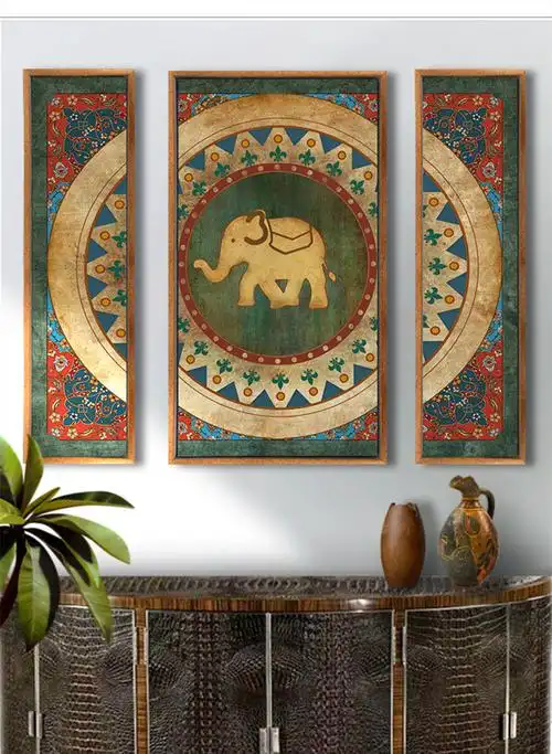 东南亚泰式曼谷小象装饰画瑜伽馆印度壁画客厅卧室民族风大象挂画 c