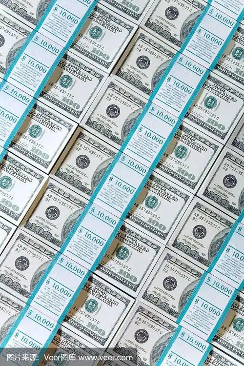 成捆的100美元钞票排成三排