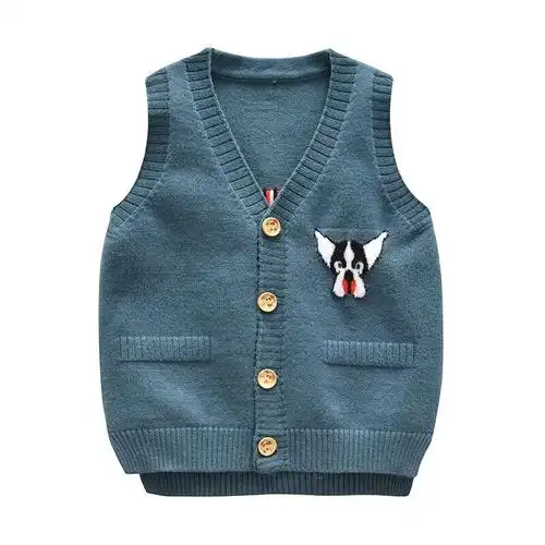 男童针织马甲2020春秋装童装狗仔卡通无袖开衫宝宝马夹毛衣背心潮