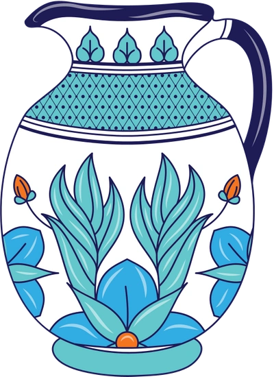 墨西哥陶瓷花瓶手绘线条插画元素罐子