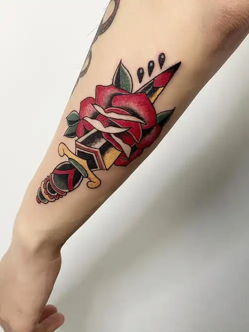 玫瑰剑_纹身图案手稿图片_映晗的纹身作品集