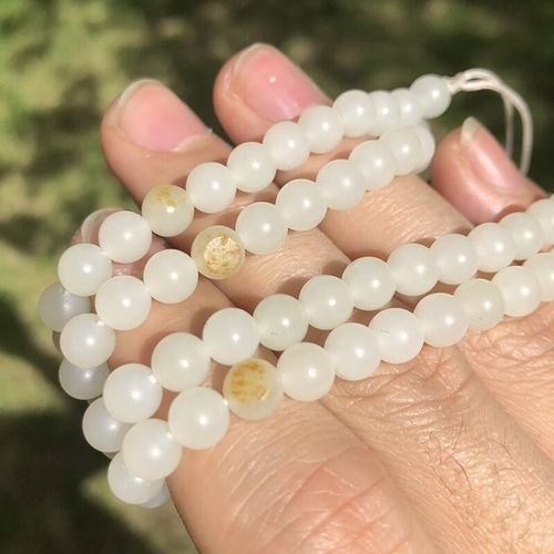 青鹊凰 和田玉籽料项链 洒金皮真皮籽玉圆珠手链 108颗手串手链